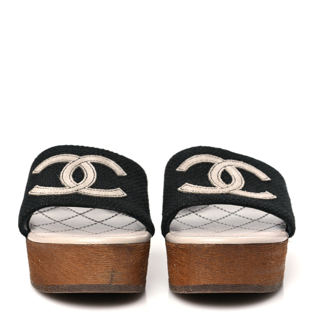 Fabric Suede Calfskin Wooden CC Clogs  36 Black Light Grey