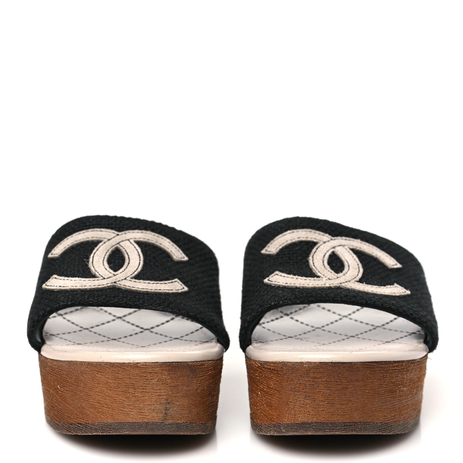 Fabric Suede Calfskin Wooden CC Clogs  36 Black Light Grey
