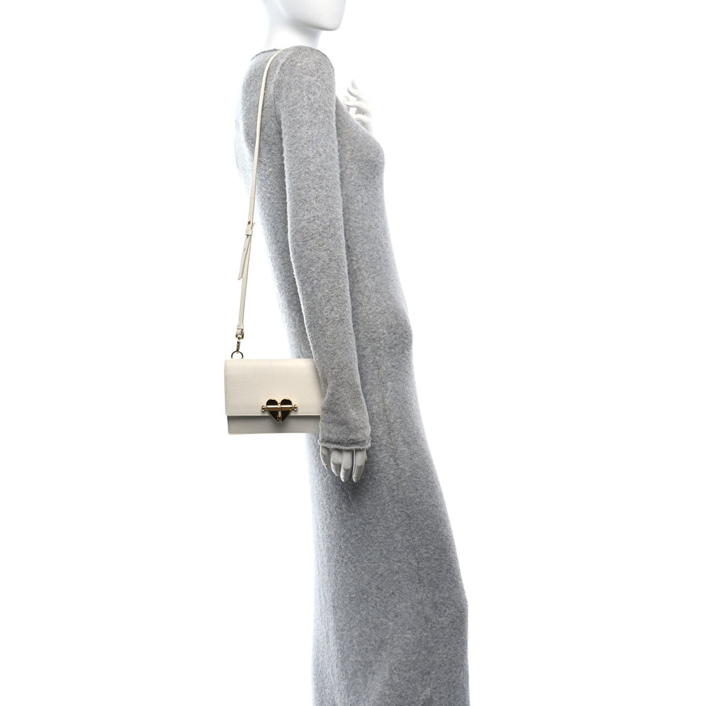 Saffiano Heart Lock Crossbody Bag White