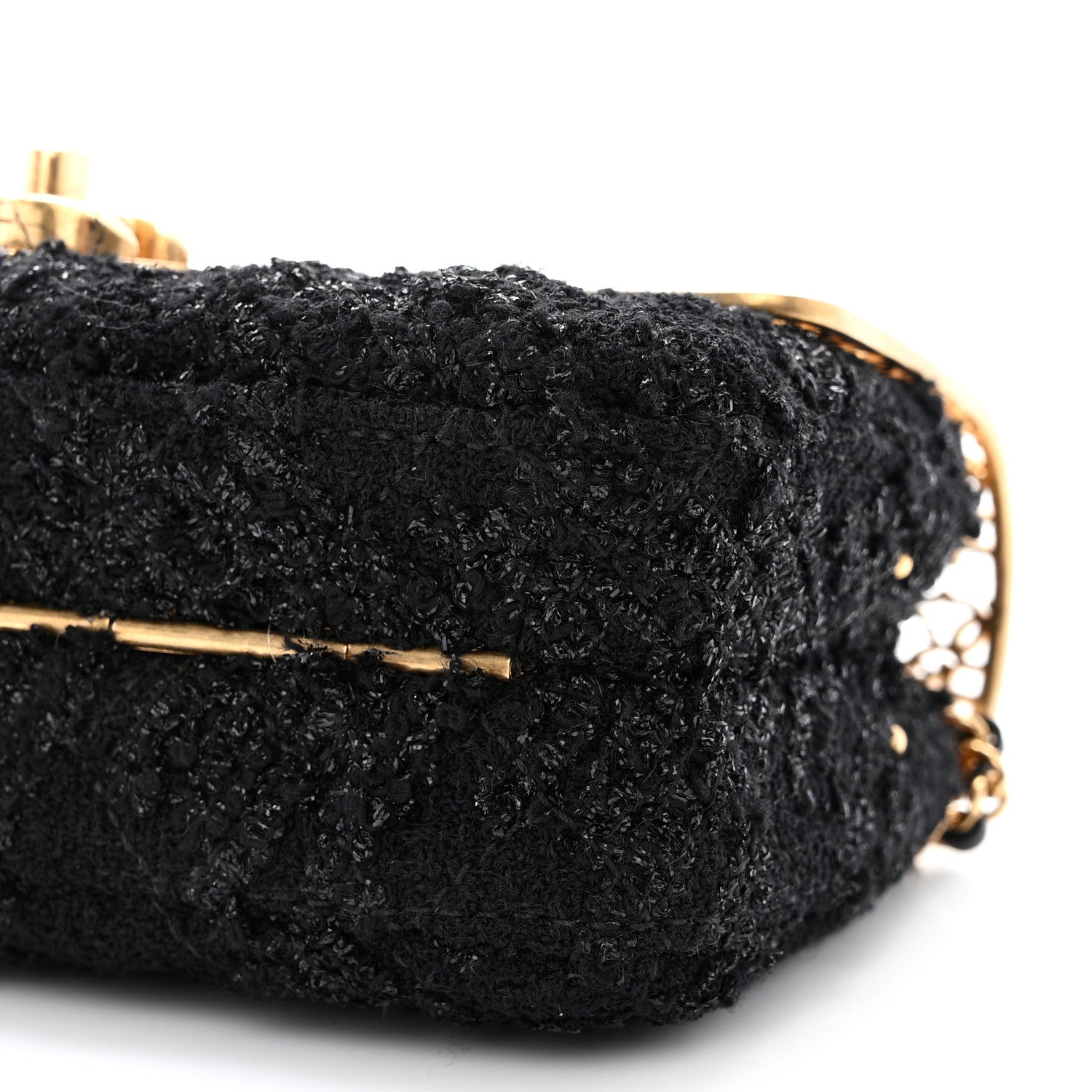 Metal Tweed Logo CC Minaudiere Flap Bag Black Gold