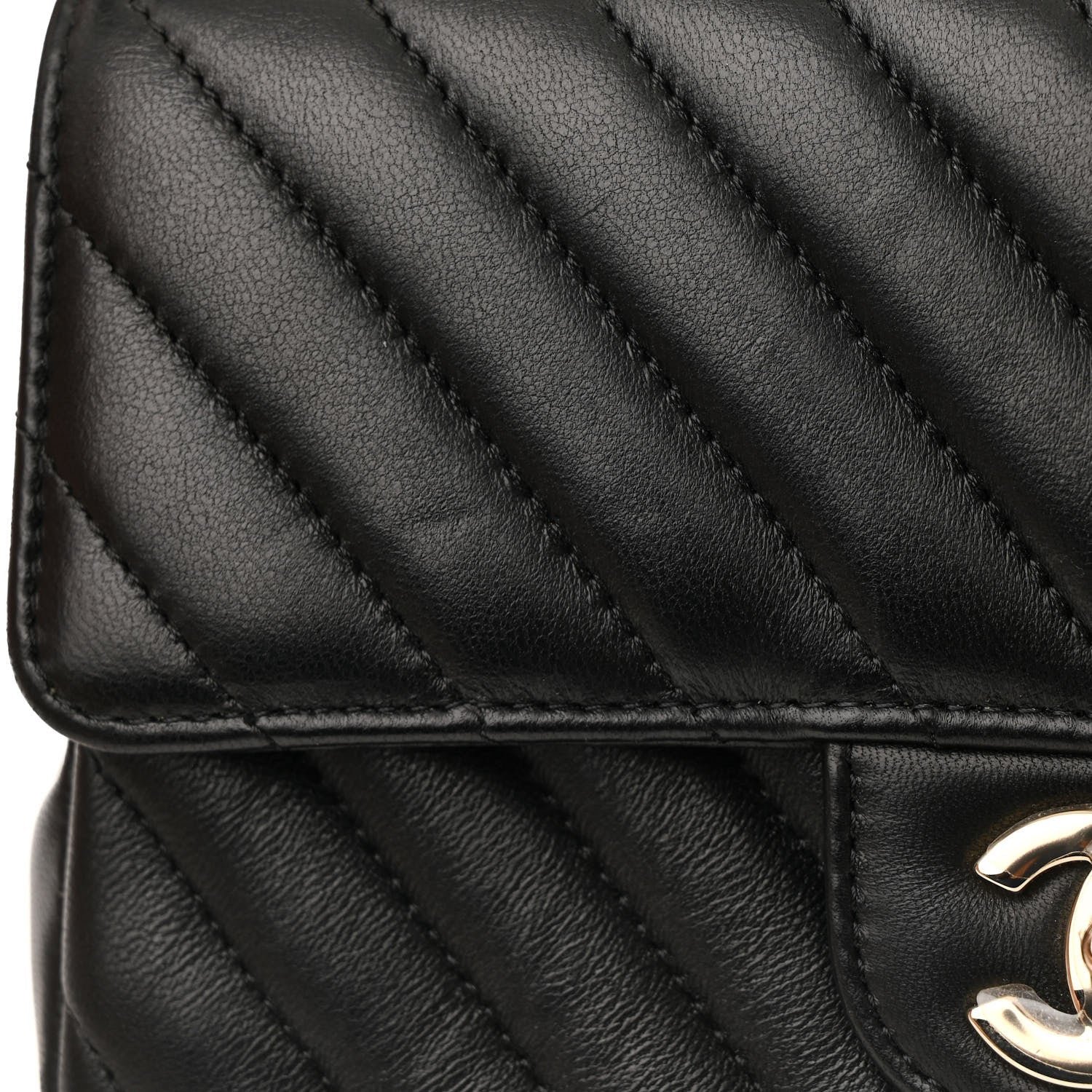 Lambskin Chevron Quilted Mini Rectangular Flap Black