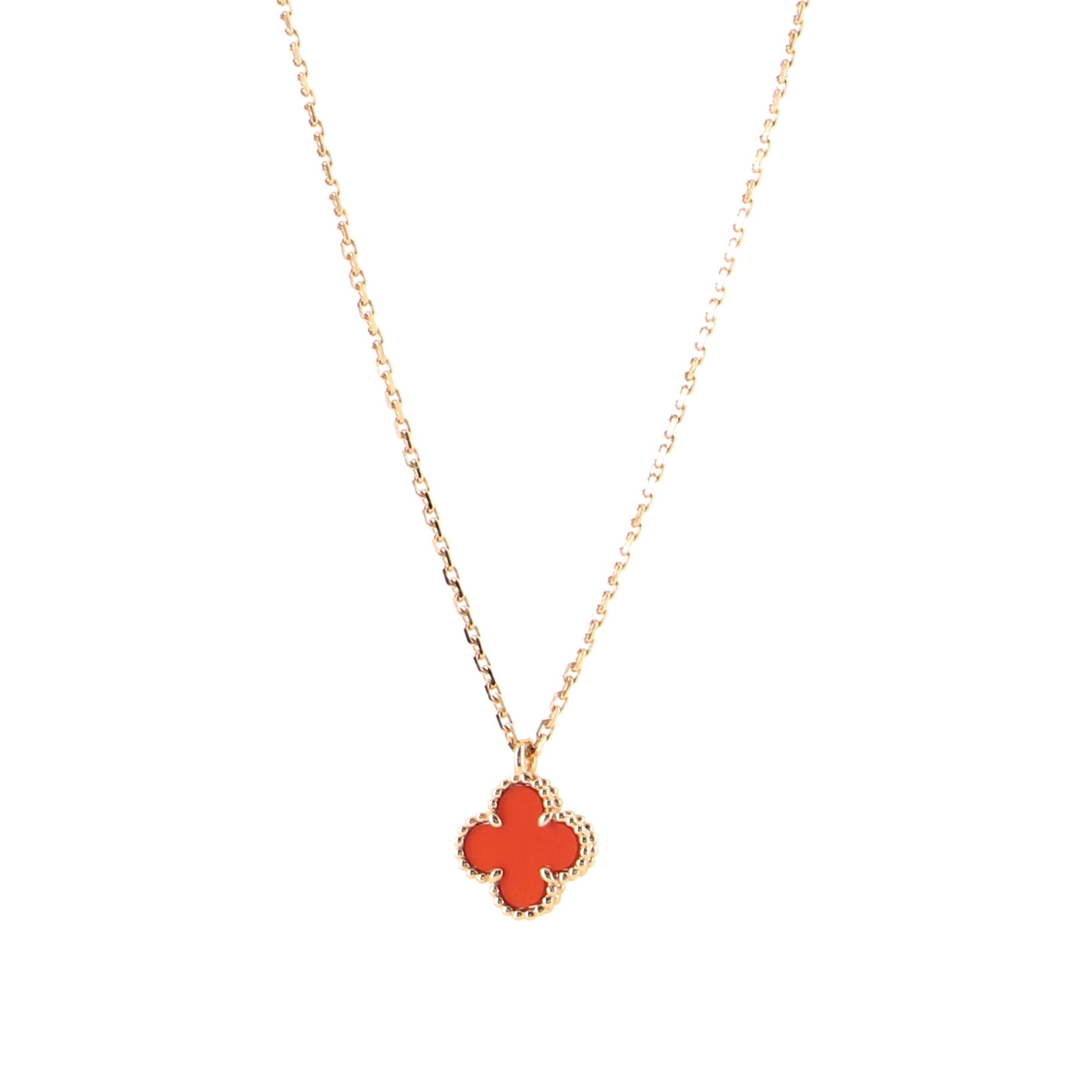 Sweet Alhambra Pendant Necklace 18K Rose Gold and Carnelian