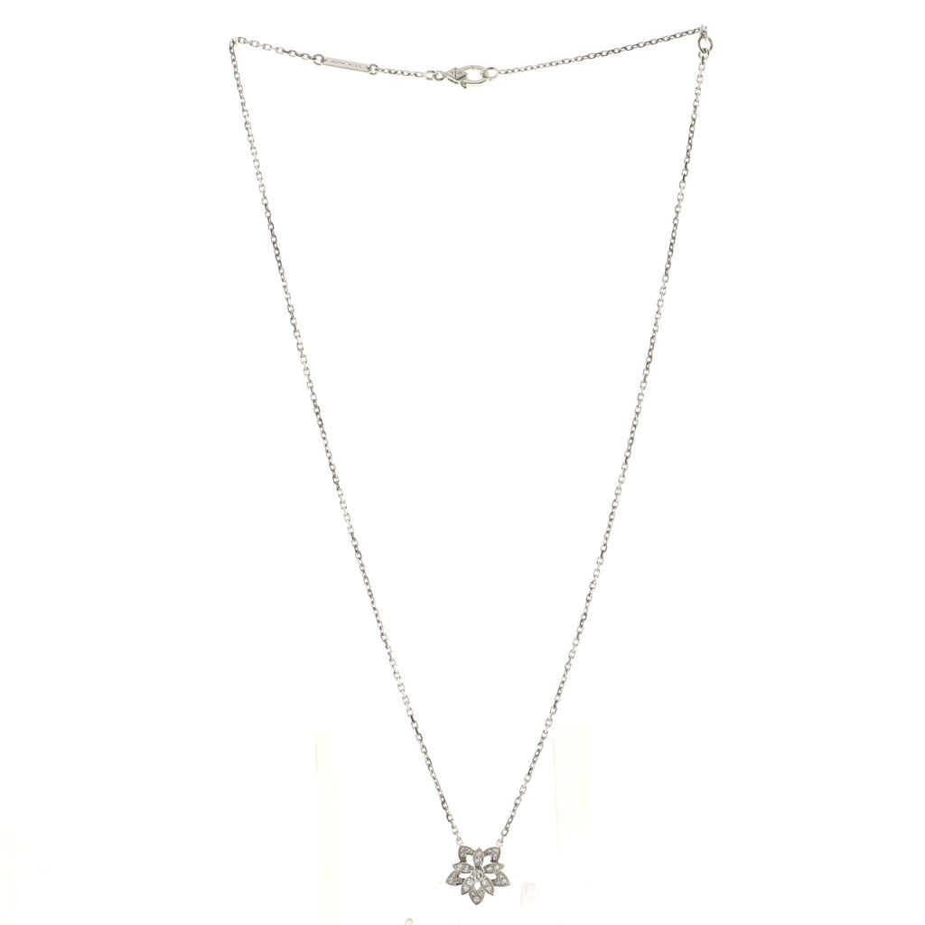 Lotus Openwork Pendant Necklace 18K White Gold with Pave Diamonds Mini