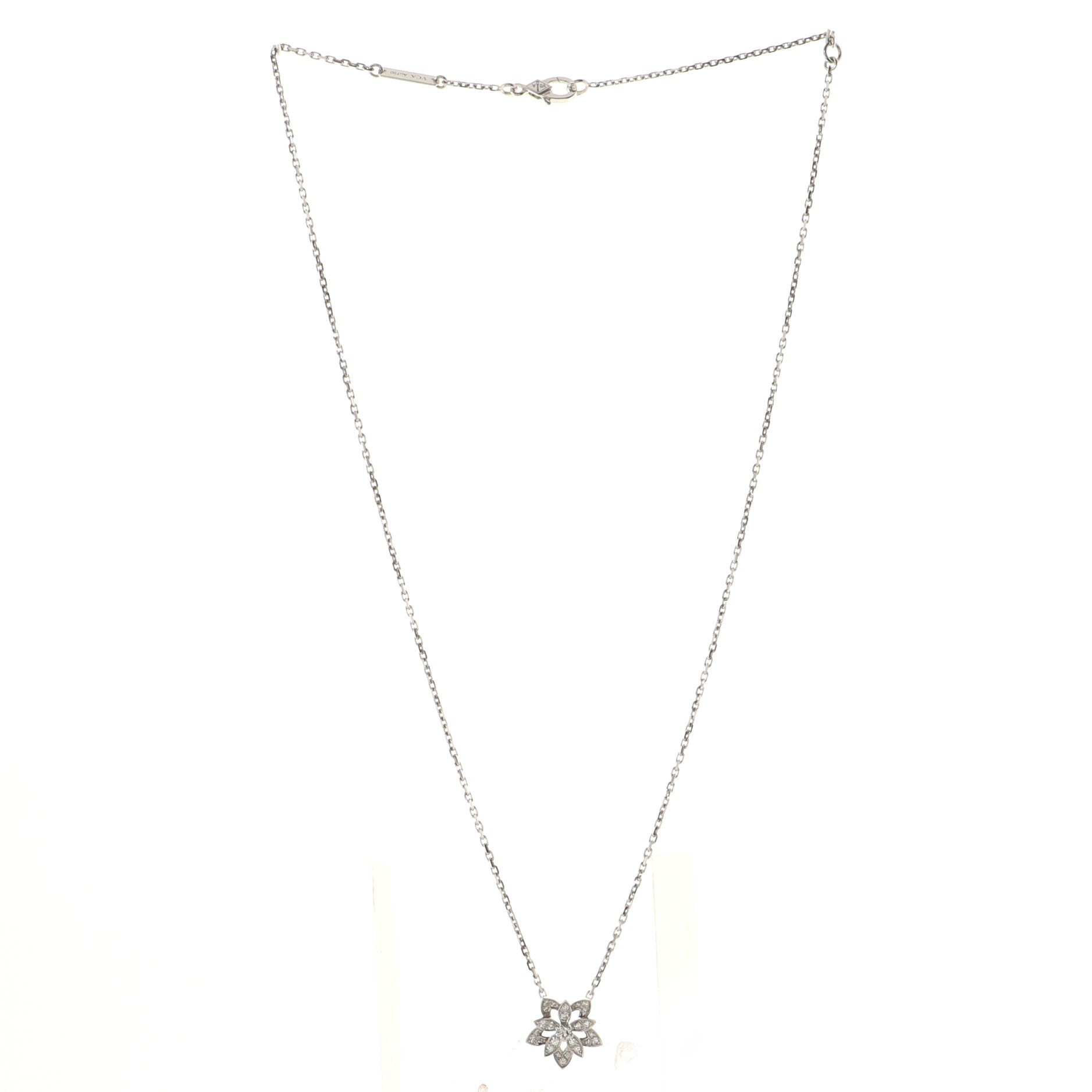 Lotus Openwork Pendant Necklace 18K White Gold with Pave Diamonds Mini