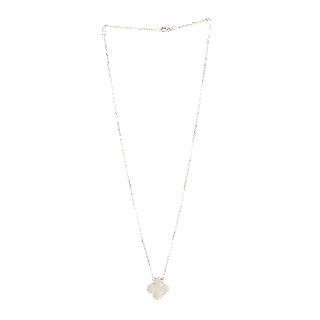 Vintage Alhambra Pendant Necklace 18K White Gold and Chalcedony