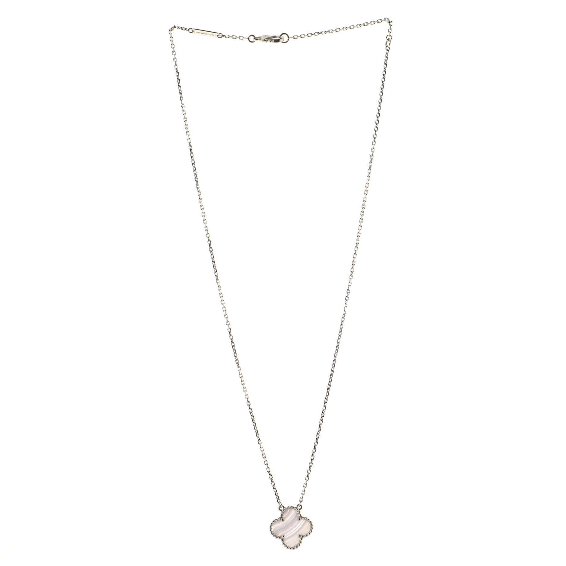 Vintage Alhambra Pendant Necklace 18K White Gold and Chalcedony