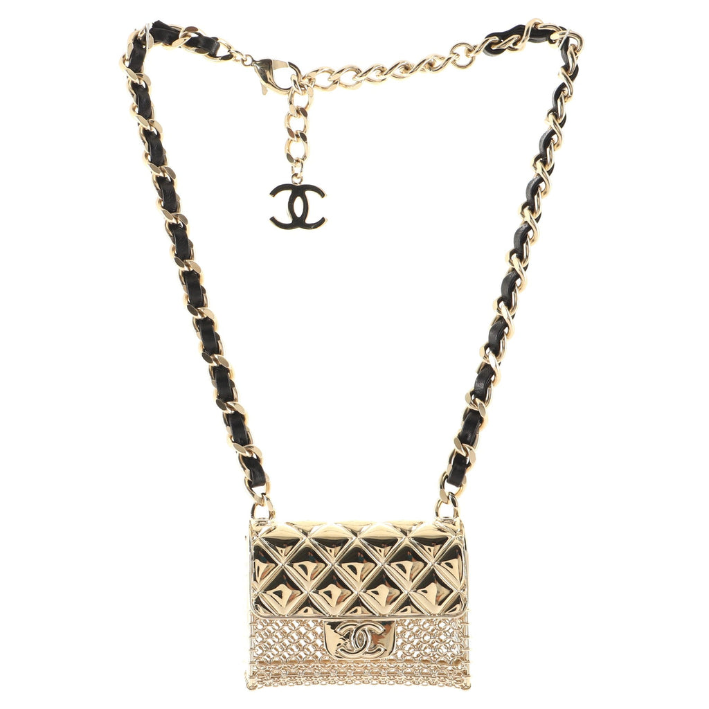 Flap Bag Pendant Choker Necklace Quilted Metal with Lambskin