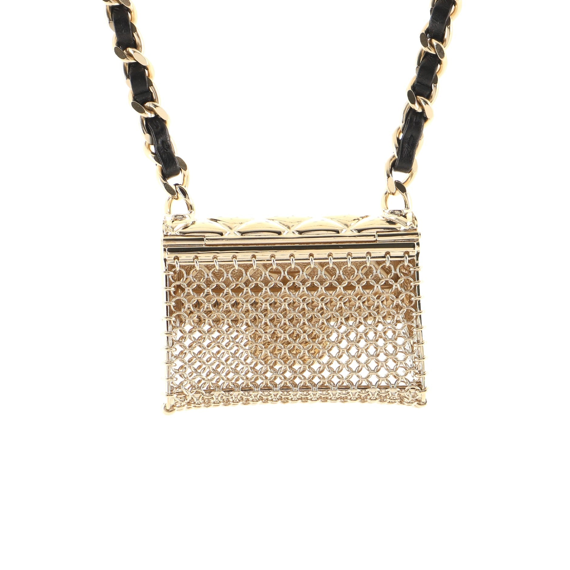 Flap Bag Pendant Choker Necklace Quilted Metal with Lambskin
