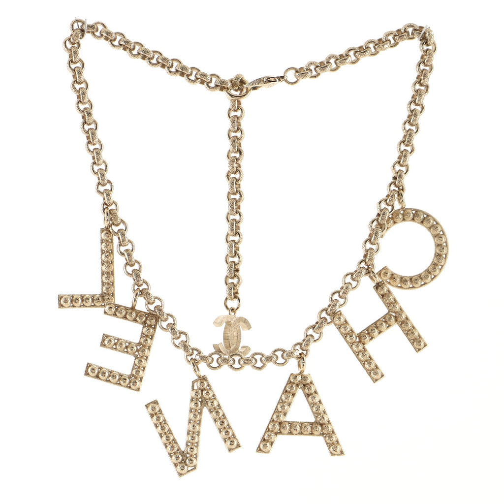 CHA-NEL Logo Necklace Metal with Crystals