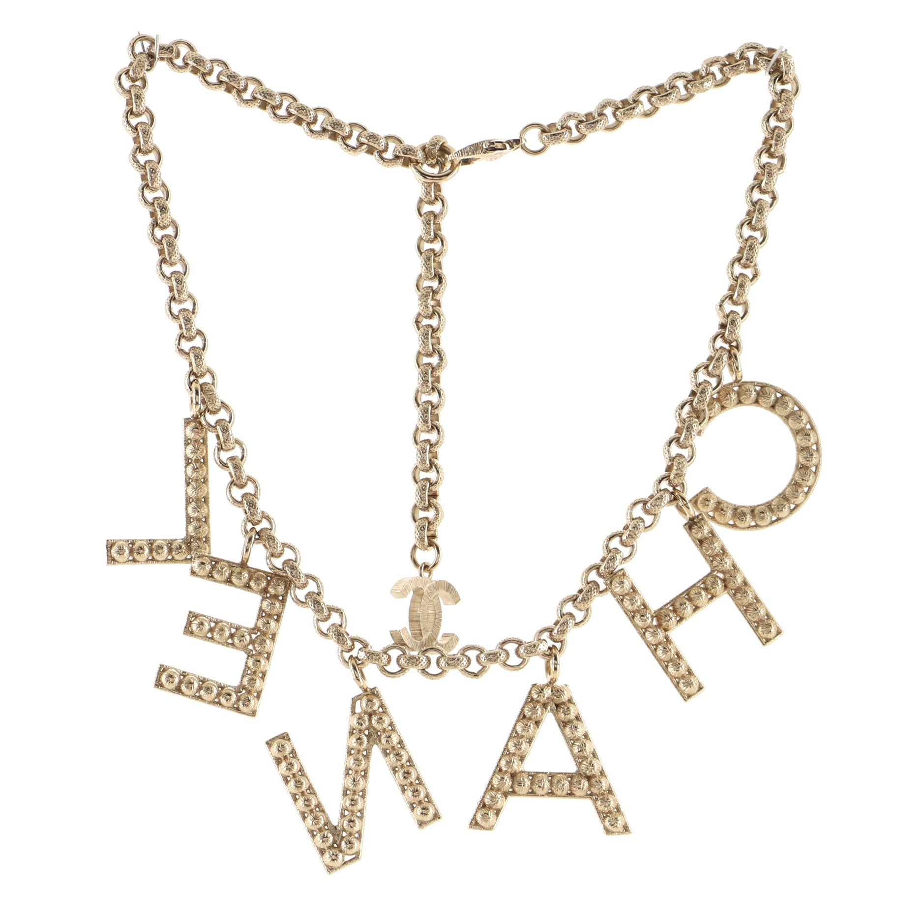 CHA-NEL Logo Necklace Metal with Crystals