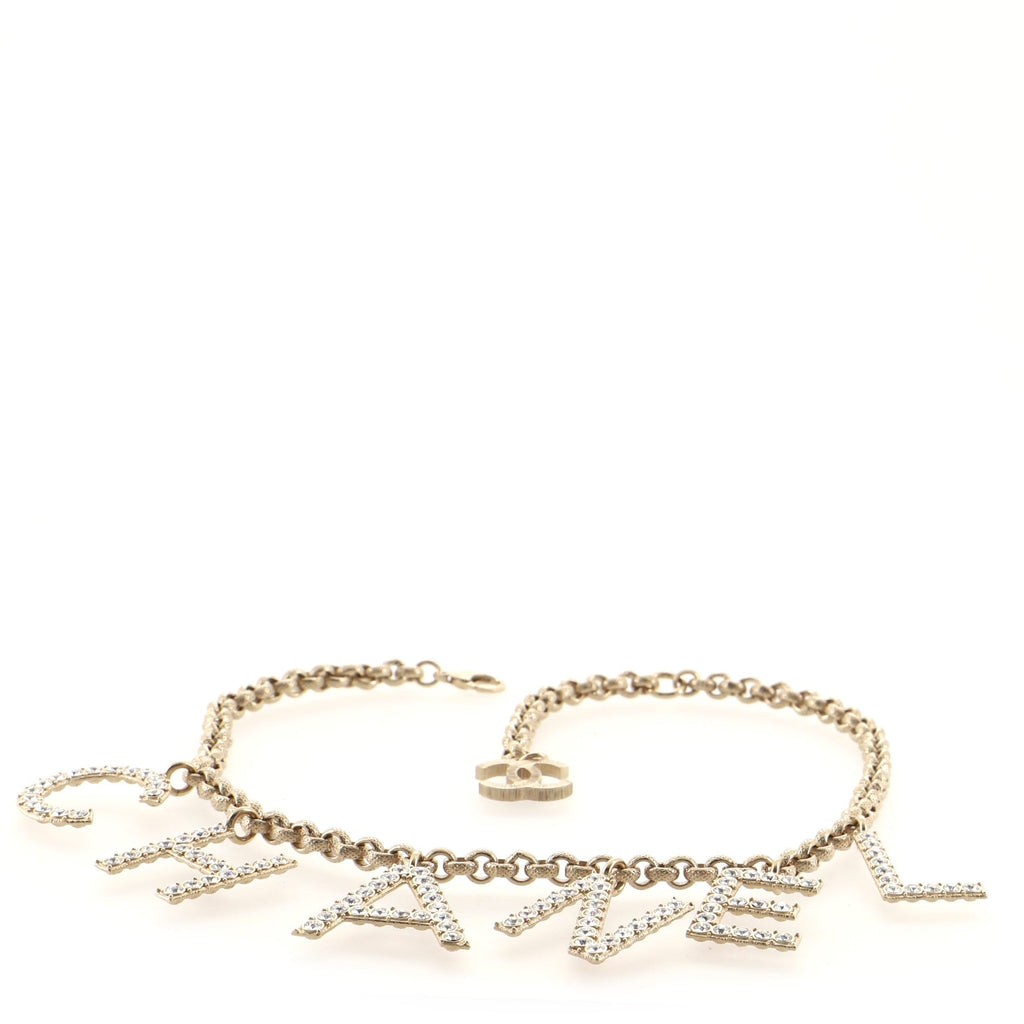 CHA-NEL Logo Necklace Metal with Crystals