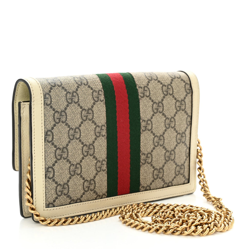 GG Supreme Monogram Web Queen Margaret Chain Wallet White