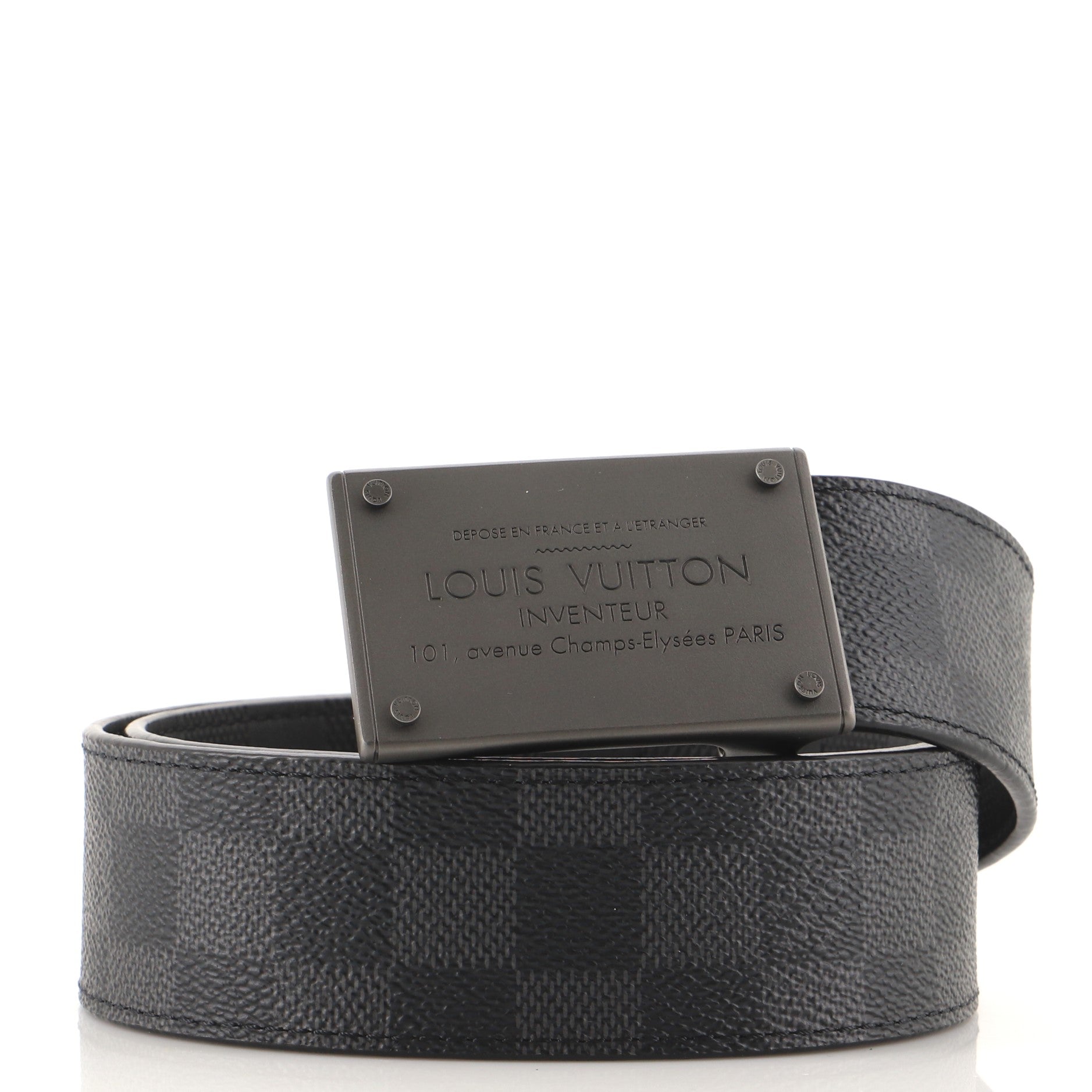 Neo Inventeur Reversible Belt Damier Graphite and Leather Wide 85