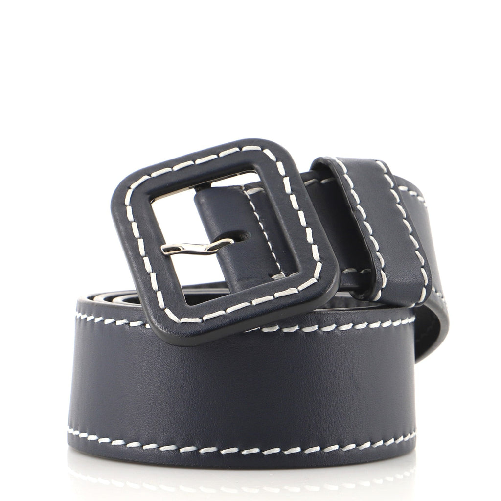 Contrast Stitch Buckle Belt Leather Wide 80