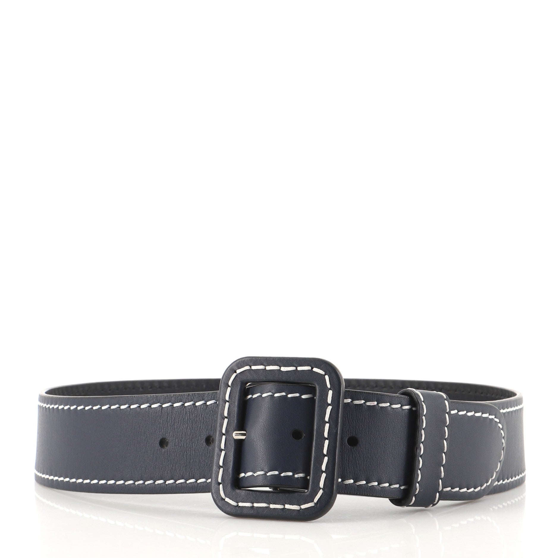 Contrast Stitch Buckle Belt Leather Wide 80