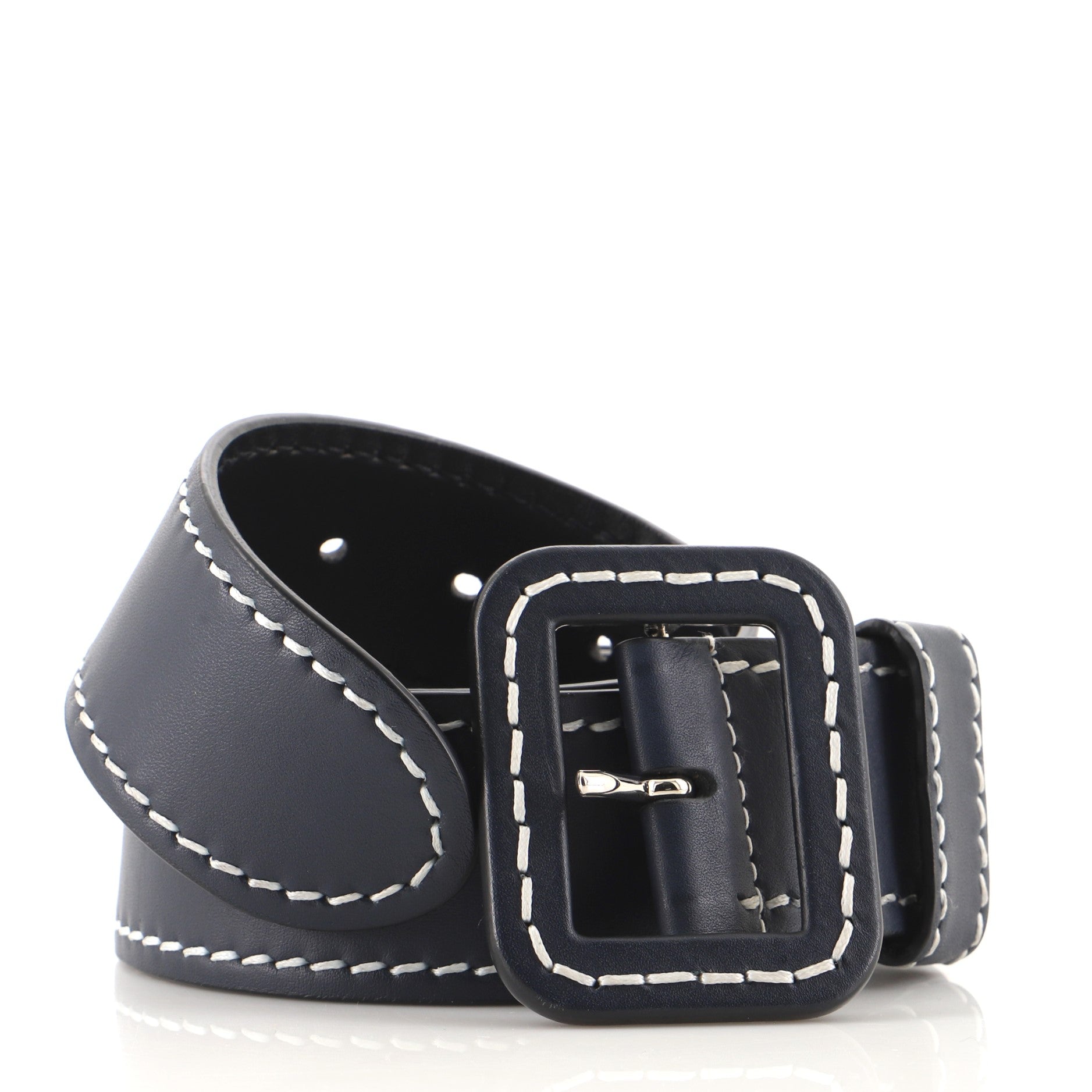 Contrast Stitch Buckle Belt Leather Wide 80