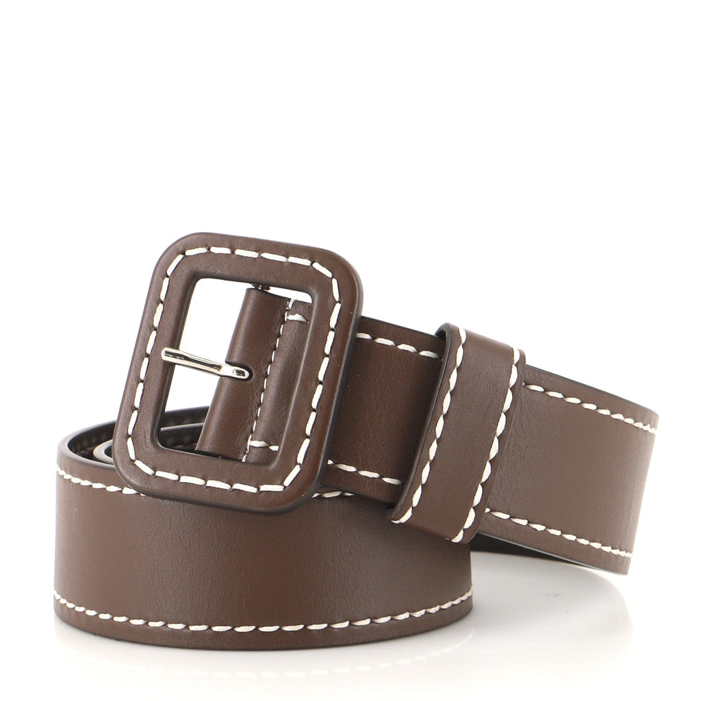Contrast Stitch Buckle Belt Leather Wide 80