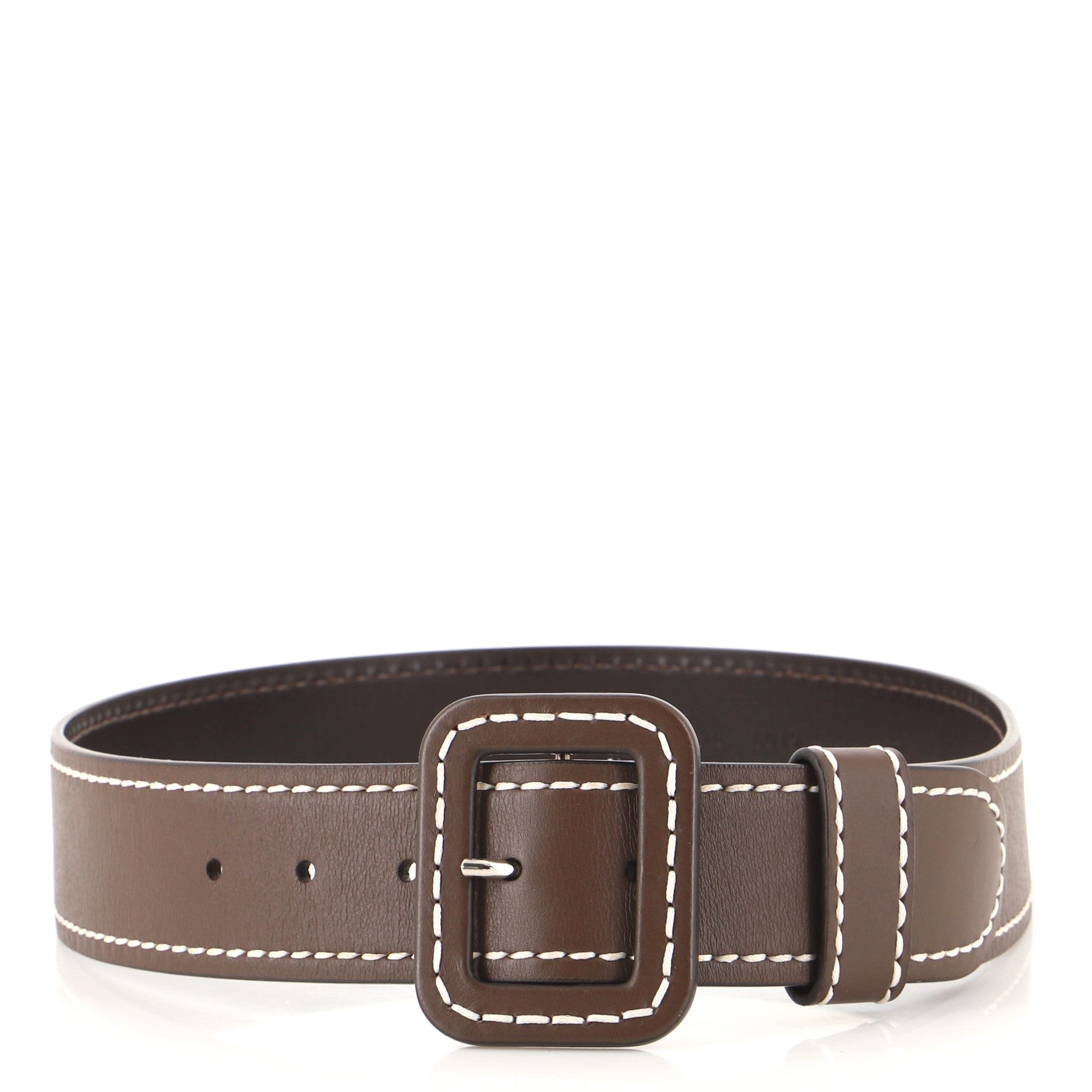 Contrast Stitch Buckle Belt Leather Wide 80