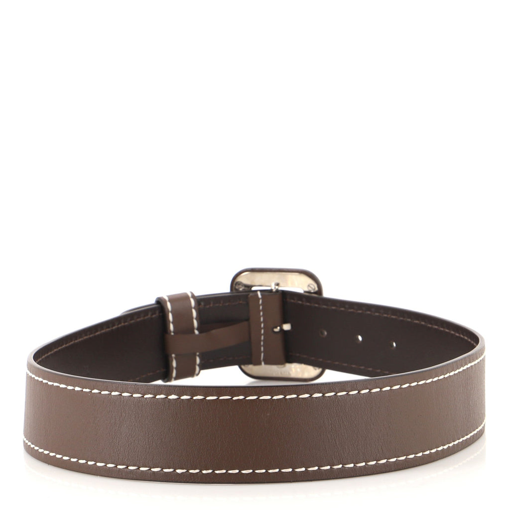 Contrast Stitch Buckle Belt Leather Wide 80