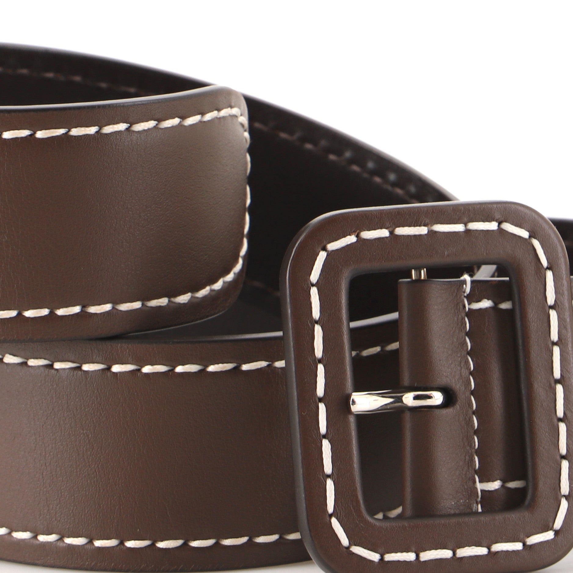 Contrast Stitch Buckle Belt Leather Wide 80