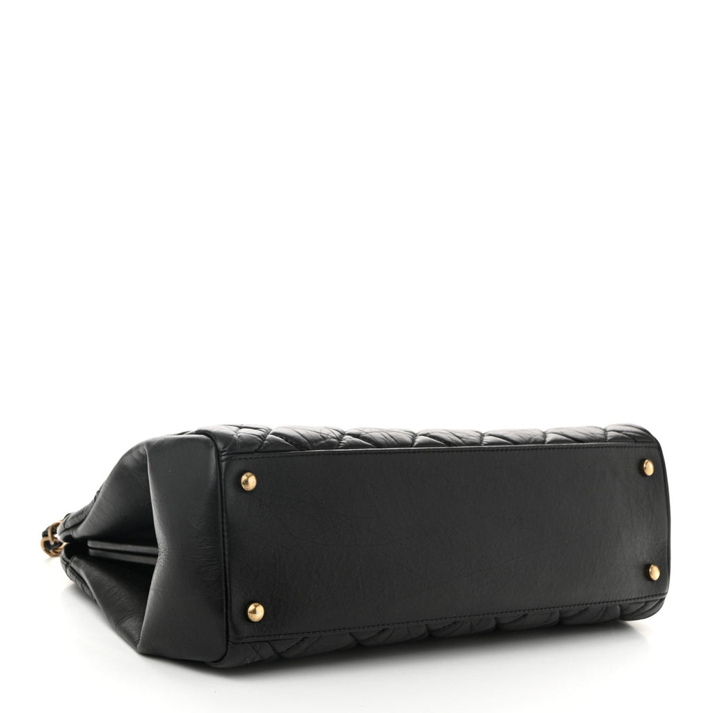 Aged Calfskin Large Just Mademoiselle Bowling Bag Black