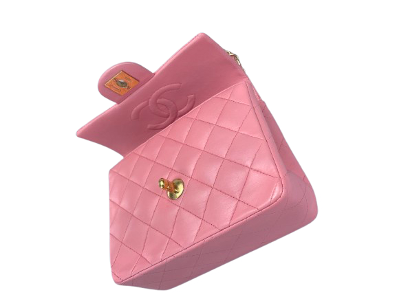 Chanel Vintage Rose Pink Classic Mini Square Flap Bag in Lambskin with Gold Hardware