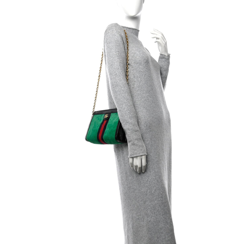 Suede Patent Web Small Ophidia Chain Shoulder Bag New Shamarock Black
