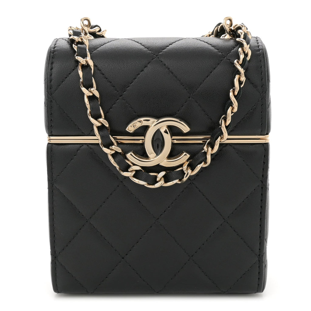 Lambskin Quilted Small Box With Chain Black