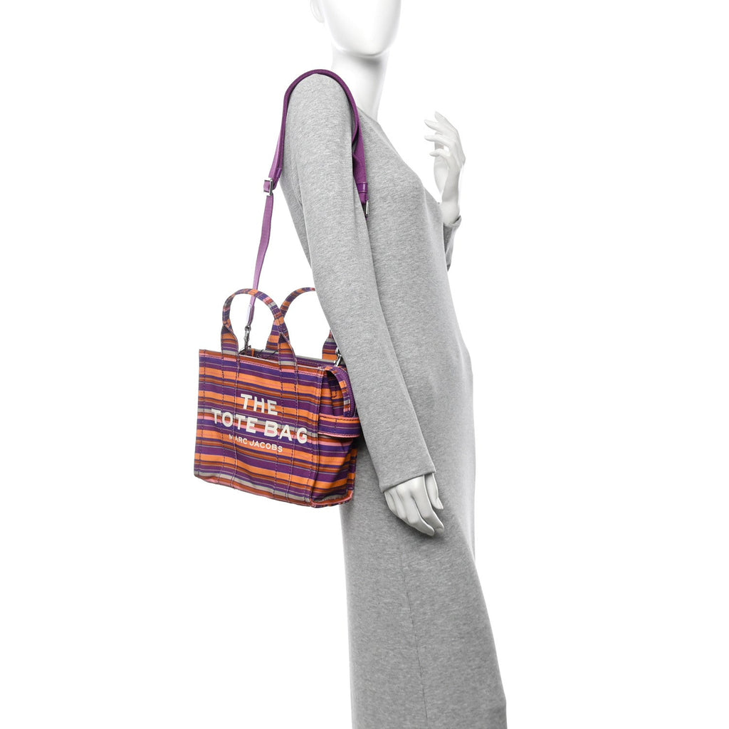 Cotton Canvas Striped Mini The Traveler Tote Bag Purple Multicolor