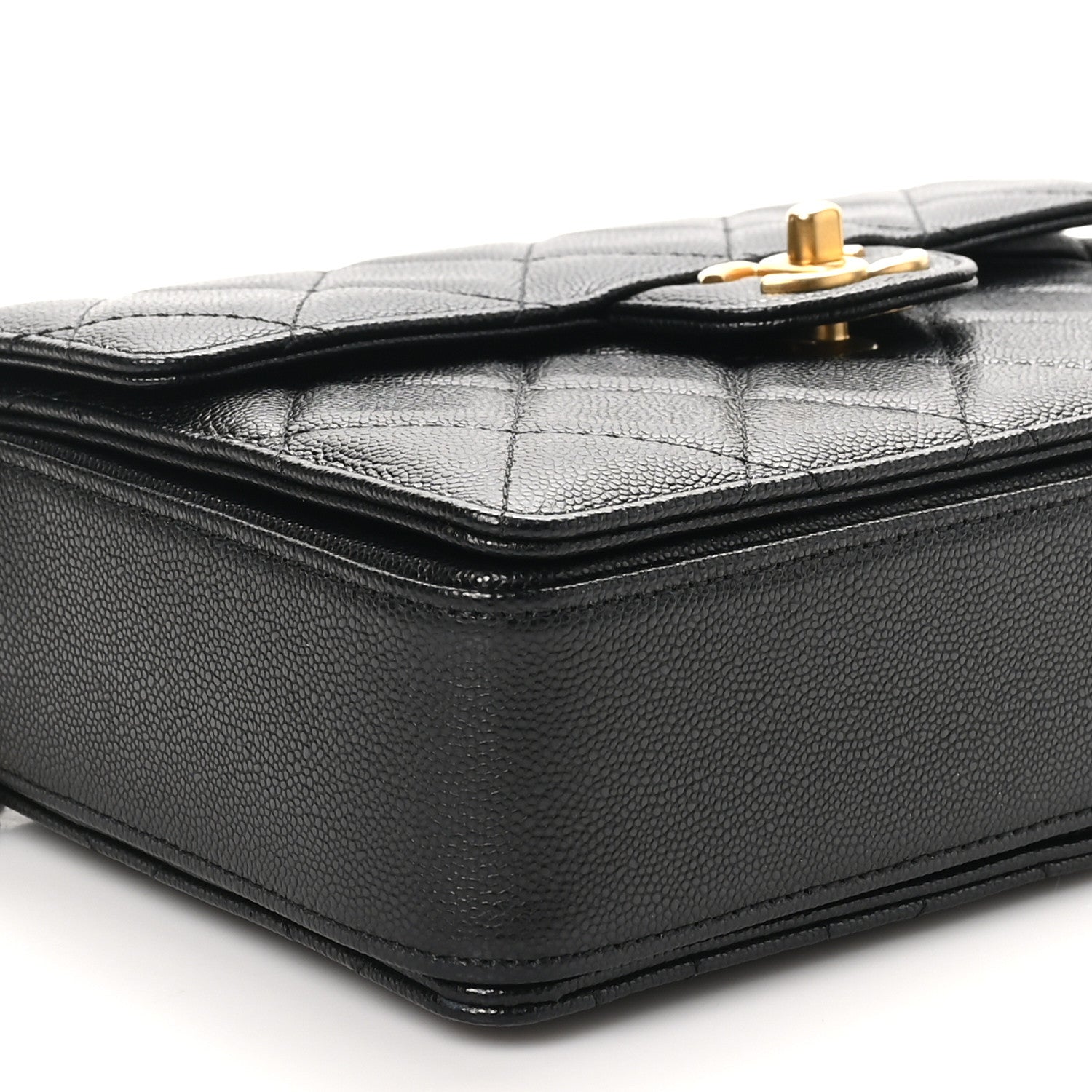 Shiny Caviar Quilted Small Top Handle Flap  Black