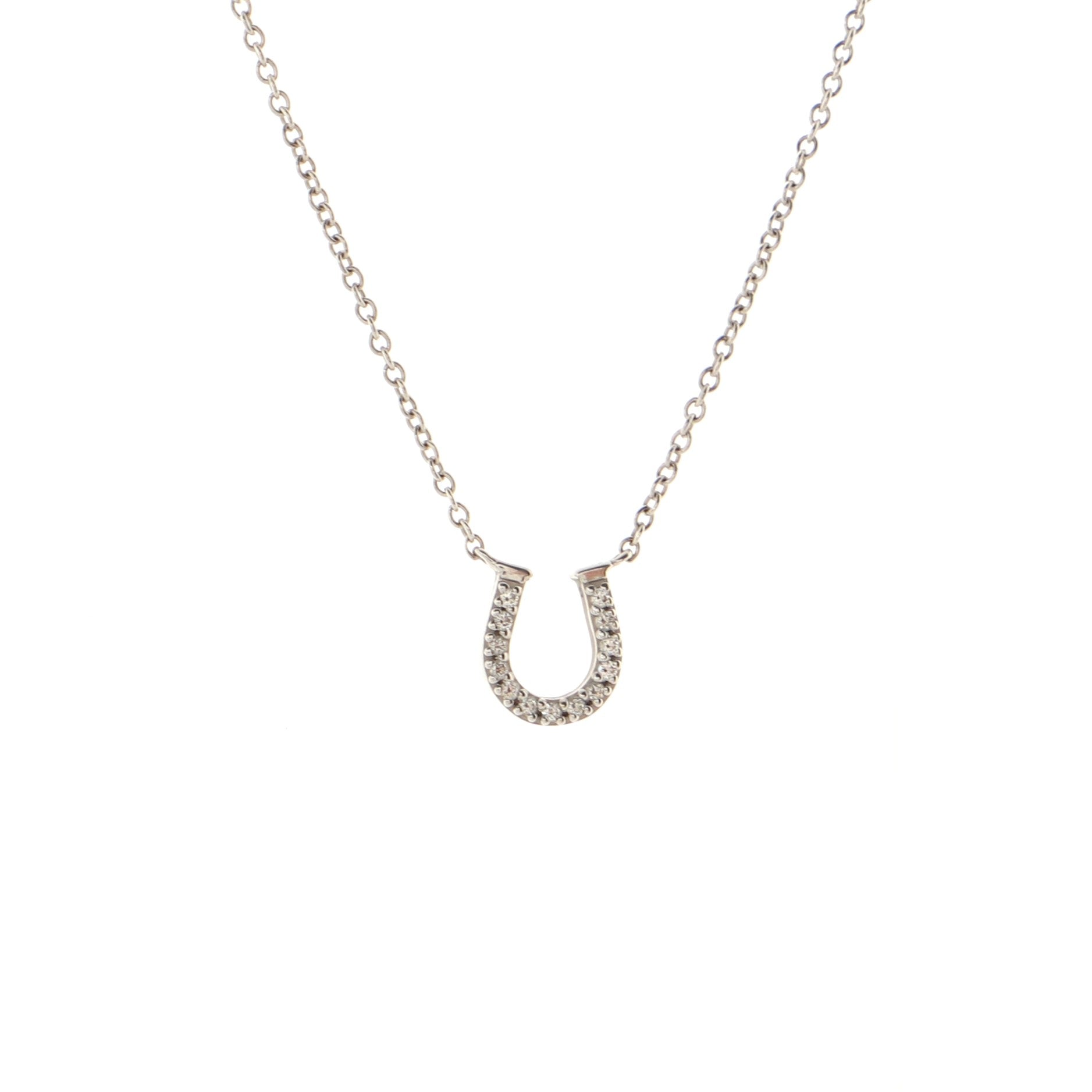 Metro Horseshoe Pendant Necklace 18K White Gold and Diamonds Mini