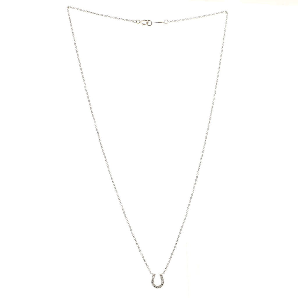 Metro Horseshoe Pendant Necklace 18K White Gold and Diamonds Mini