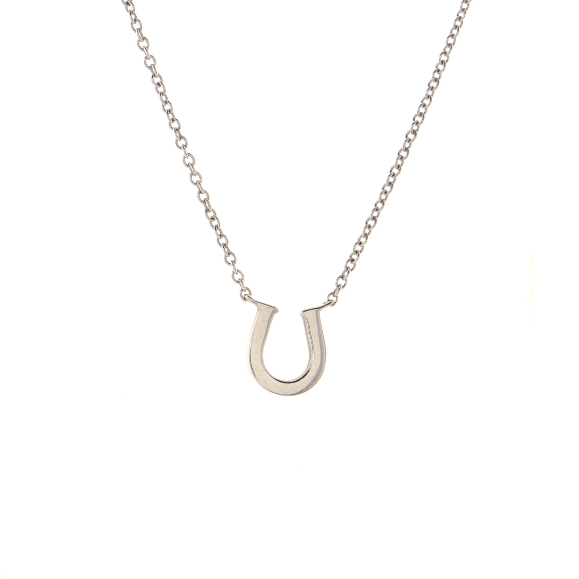 Metro Horseshoe Pendant Necklace 18K White Gold and Diamonds Mini