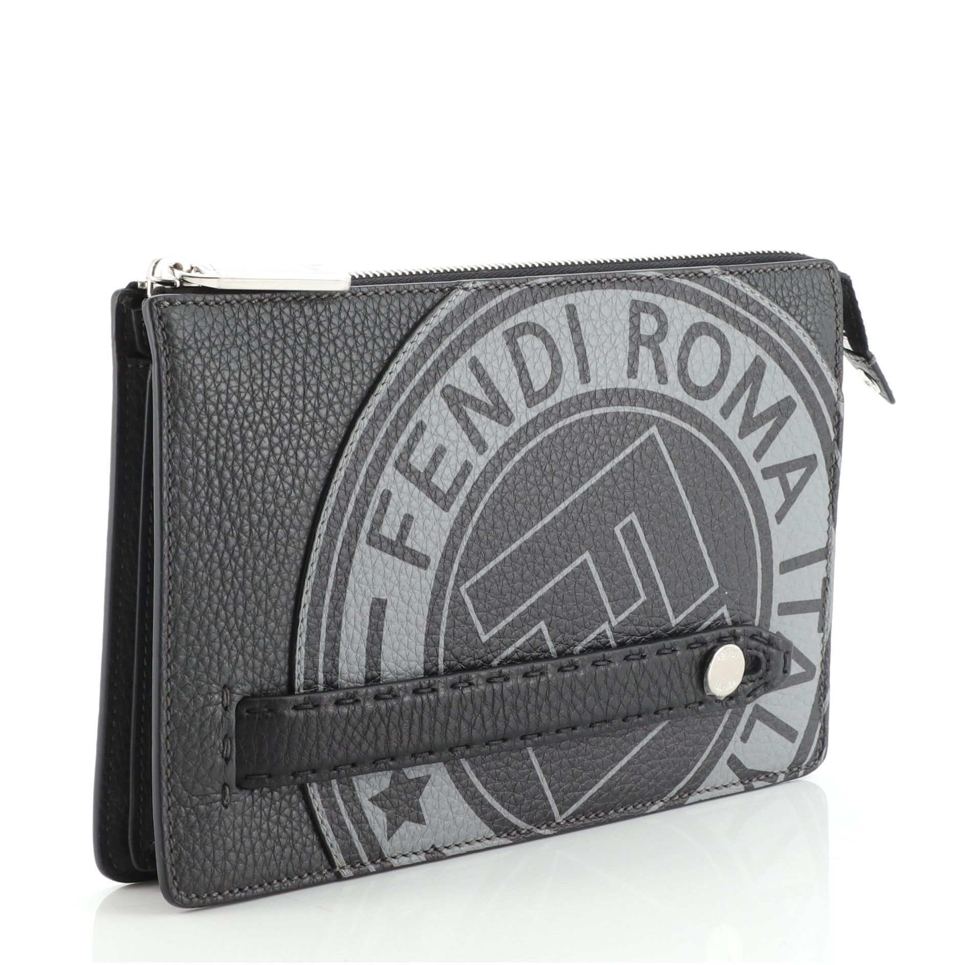 FF Logo Stamp Clutch Printed Leather Small
