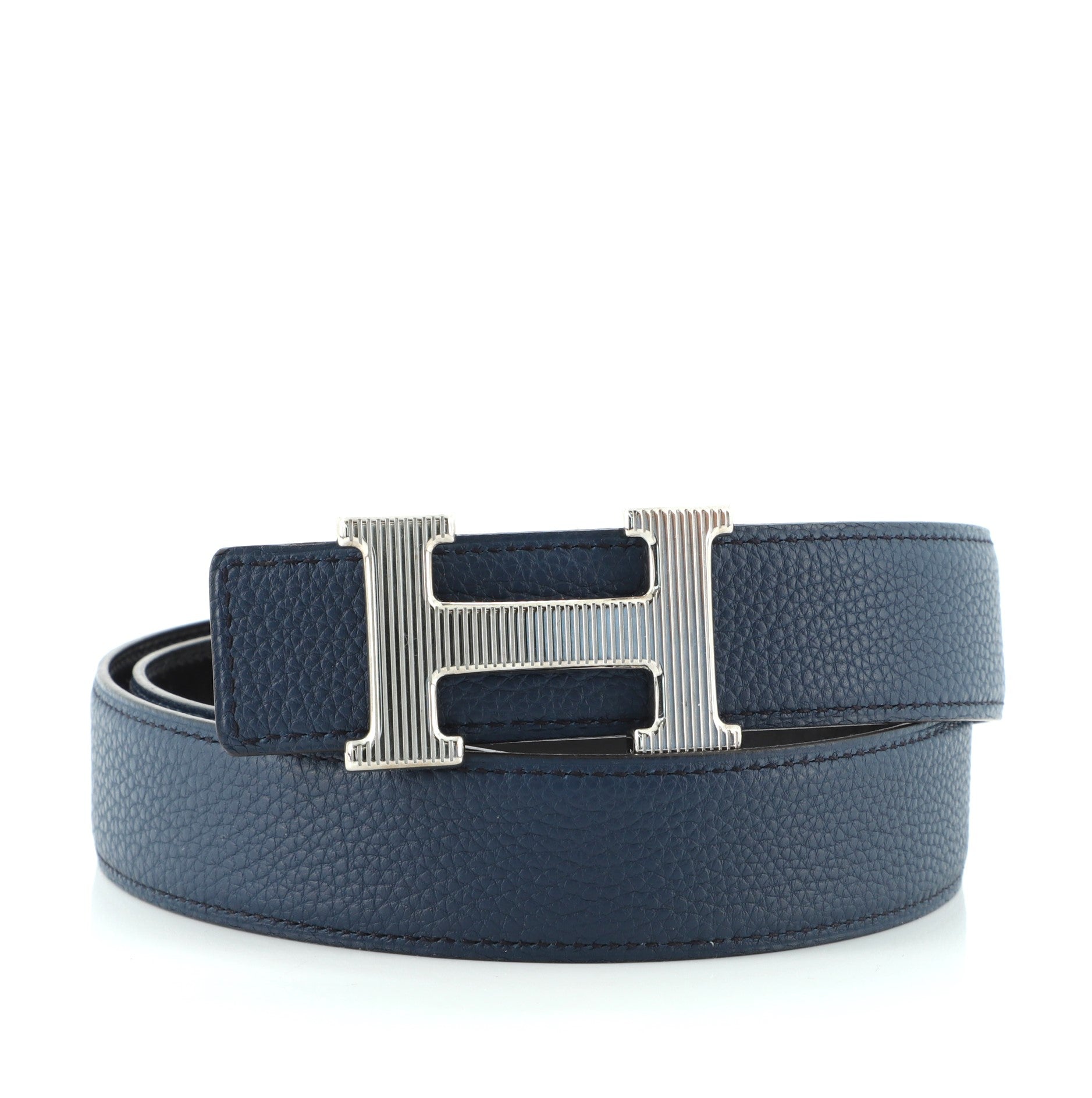 H Strie Buckle Reversible Belt Leather Medium 80