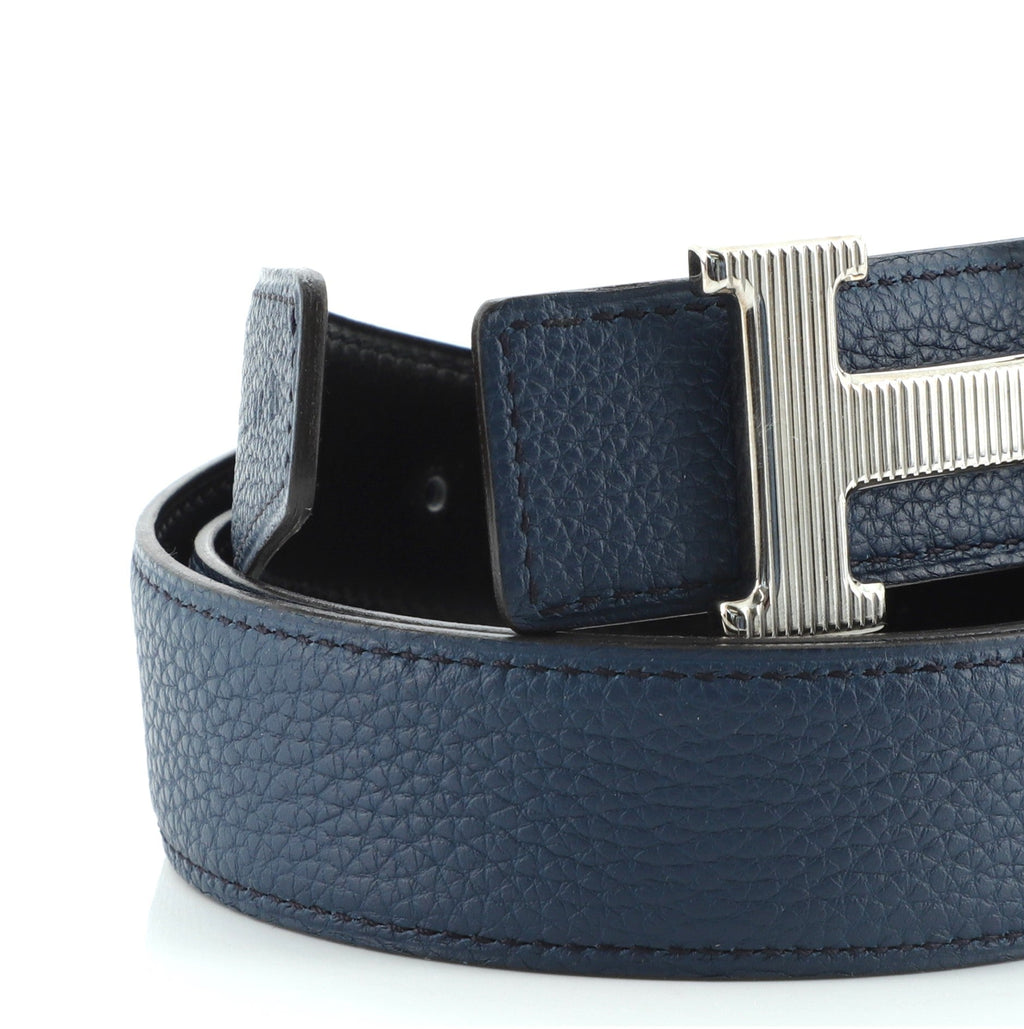 H Strie Buckle Reversible Belt Leather Medium 80