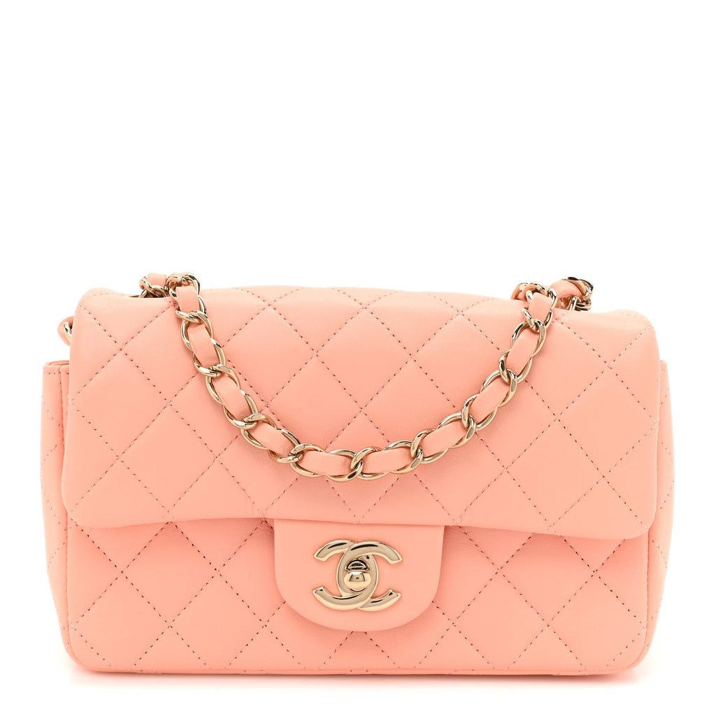 Lambskin Quilted Mini Rectangular Flap Light Orange