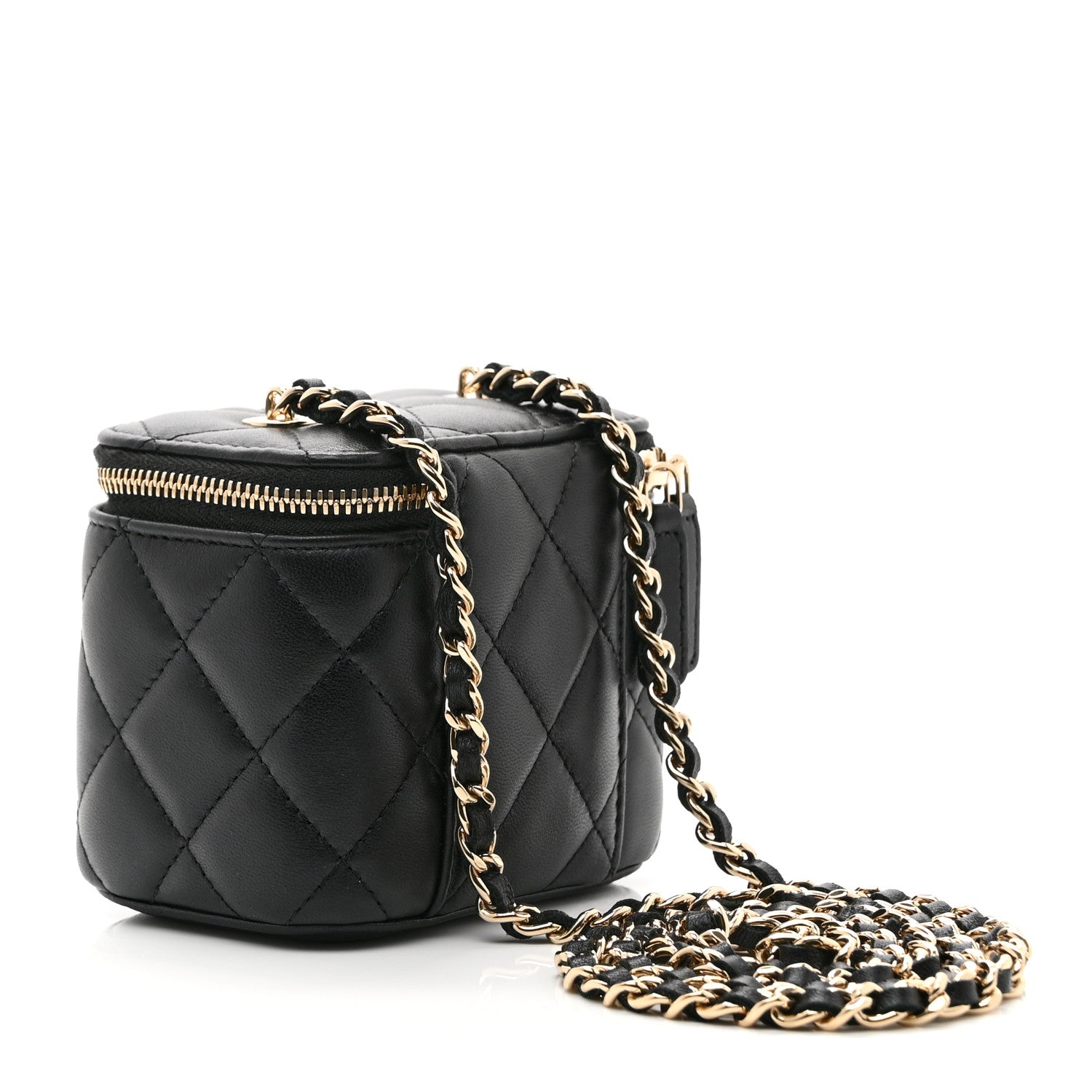 Lambskin Quilted Mini Vanity Case With Chain Black