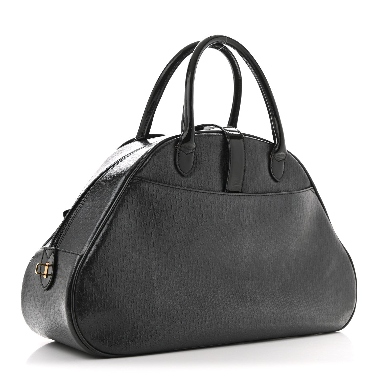 Patent Calfskin Embossed Saddle Bowler Black