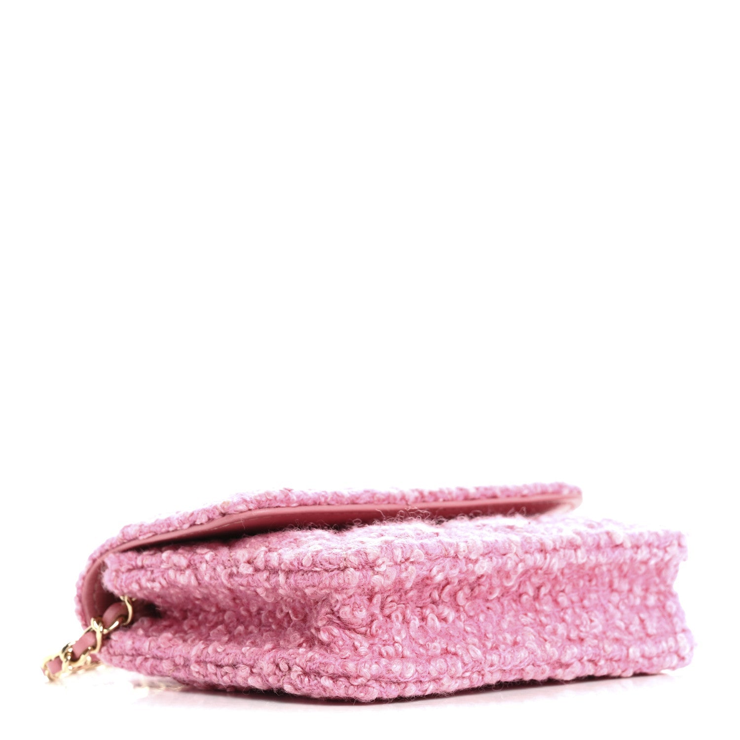 Tweed Quilted Flap Chain Waist Bag Pink