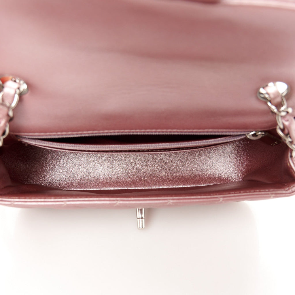 Metallic Lambskin Quilted Mini Rectangular Flap Pink