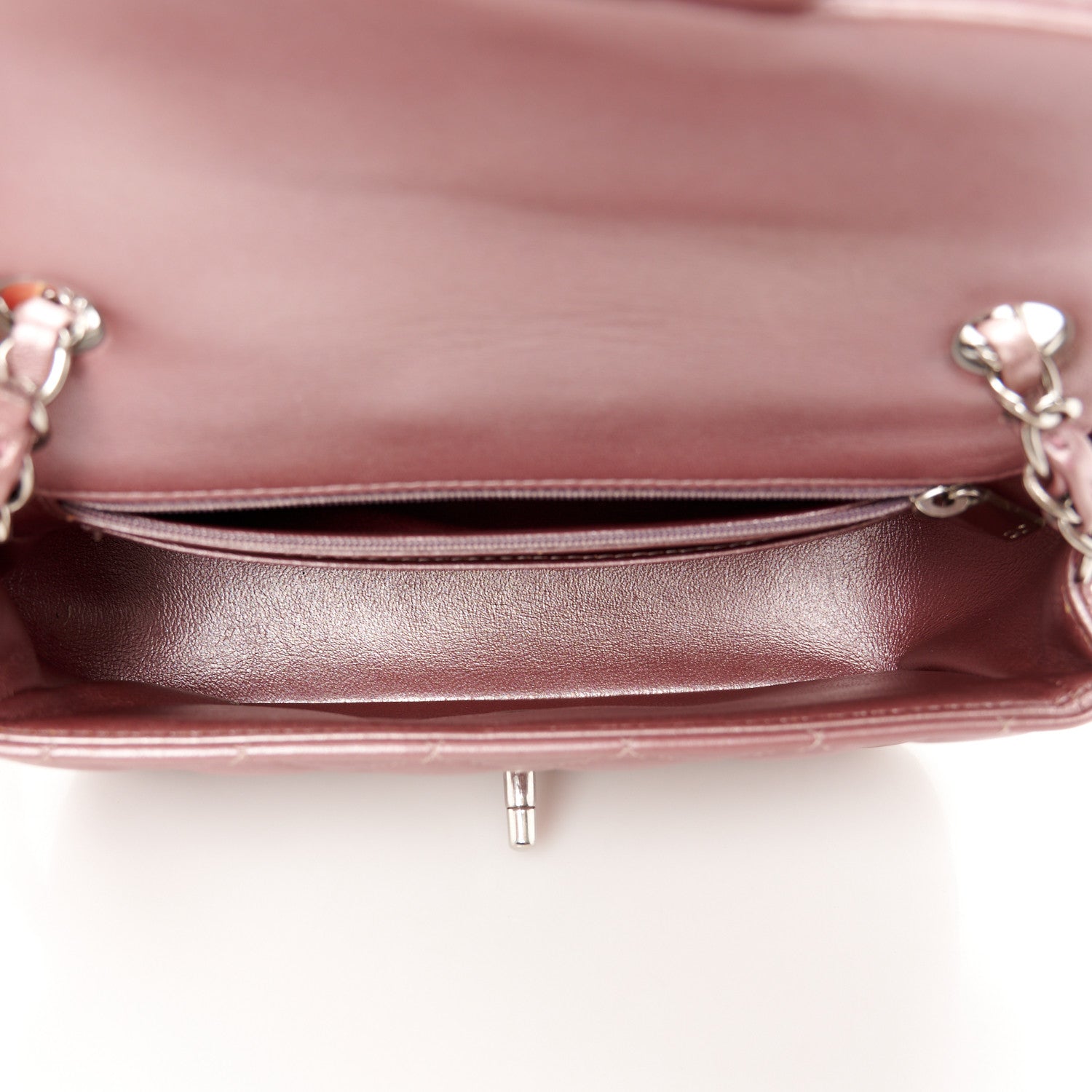 Metallic Lambskin Quilted Mini Rectangular Flap Pink