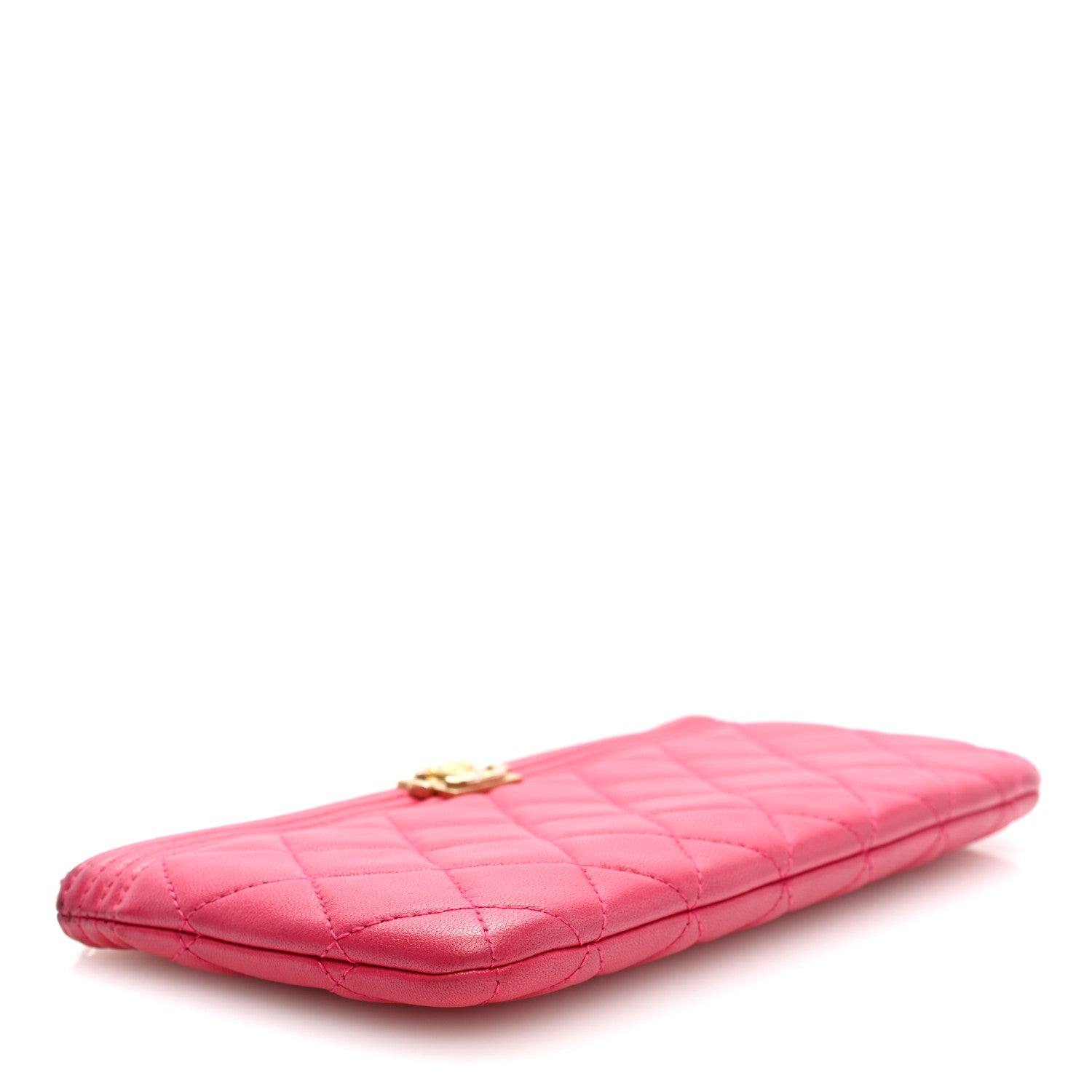 Lambskin Quilted Small Boy Zipped Pouch Dark Pink