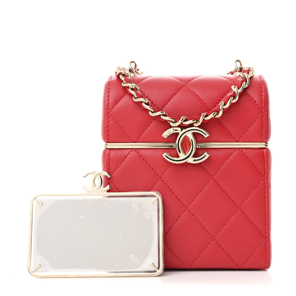 Lambskin Quilted Small Box With Chain Red