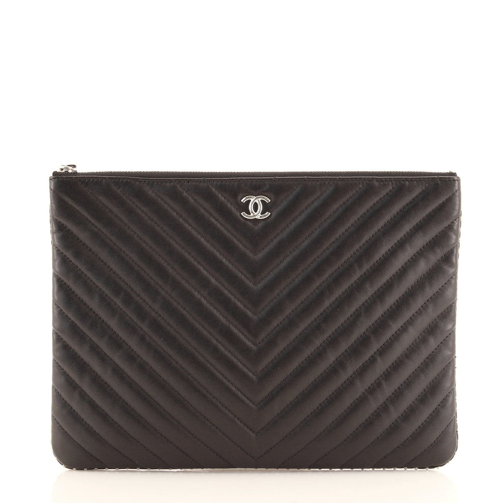 O Case Clutch Chevron Aged Calfskin with Studded Detail Medium