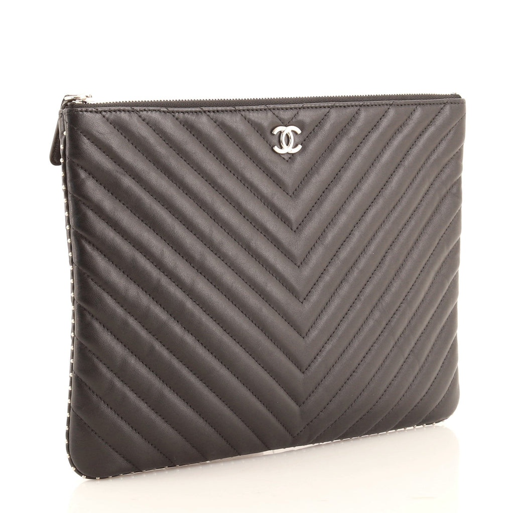 O Case Clutch Chevron Aged Calfskin with Studded Detail Medium