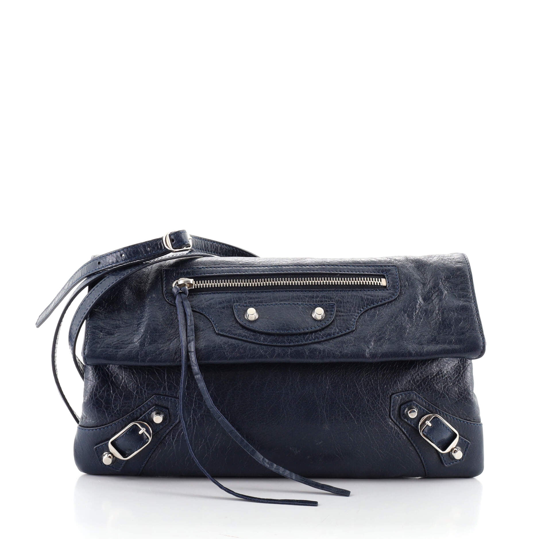 Classic Metallic Edge Envelope Strap Clutch Leather