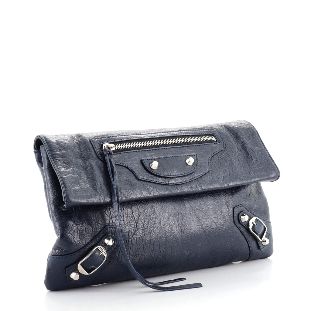 Classic Metallic Edge Envelope Strap Clutch Leather