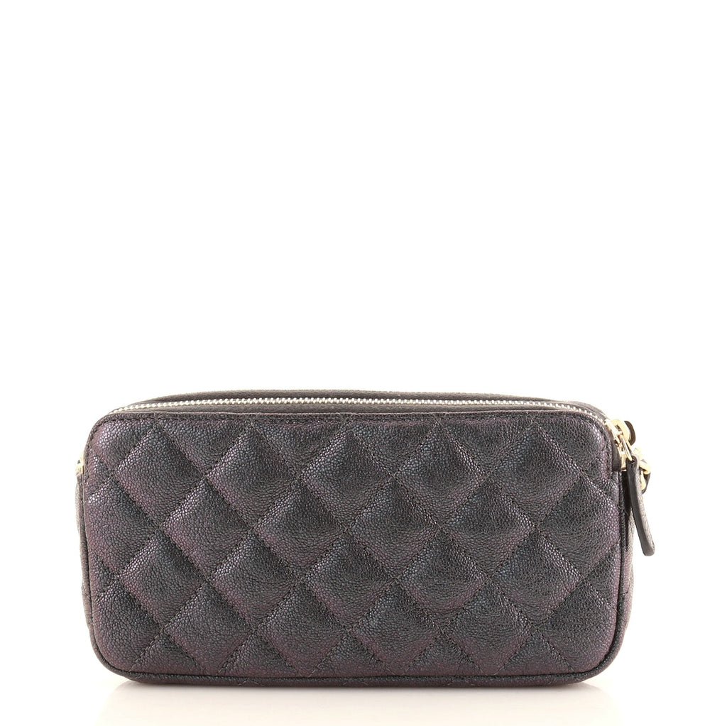 Double Zip Clutch with Chain Quilted Iridescent Caviar