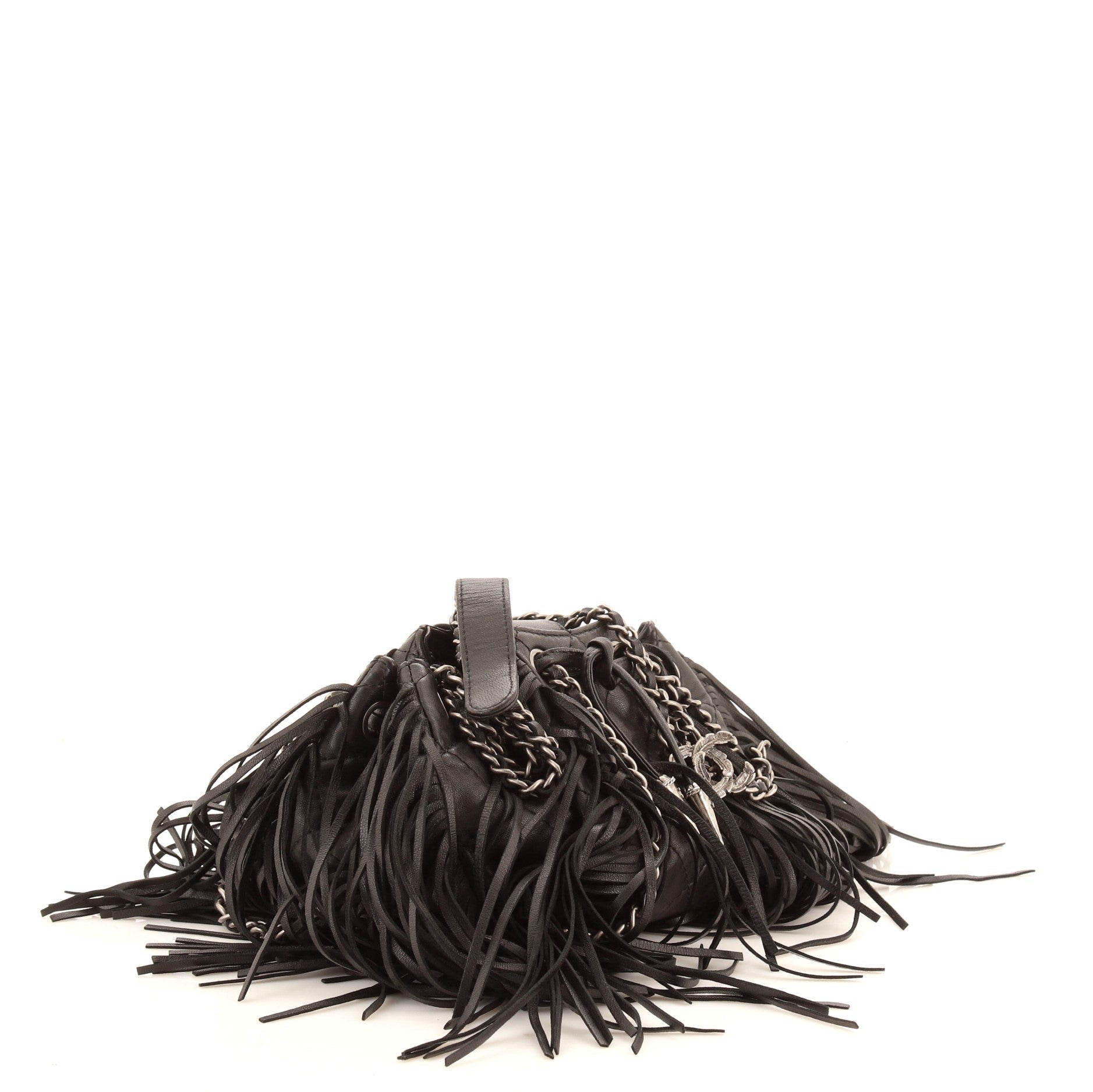 Paris-Dallas Drawstring Fringe Shoulder Bag Quilted Leather Mini